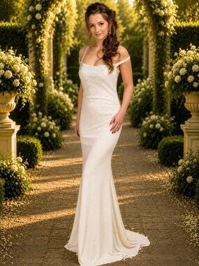 NWT Jovani Evening/Bridal Dress, White, size 4, Stretch Jersey, Criss Cross Back